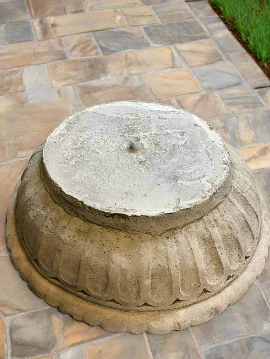 Underside of Bird Bath Top - Classic Replacement showing mounting base and textured stone finish for secure garden installation.