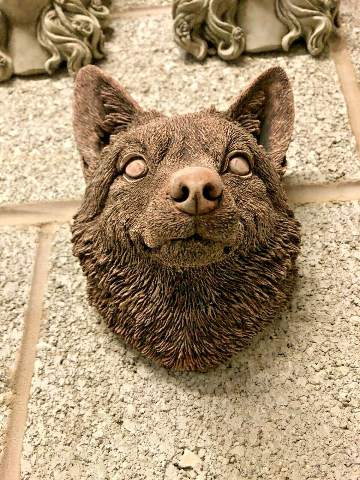 Upward-facing view of Fox Head Garden Plaque with intricate detailing, perfect for outdoor wall or fence decoration.