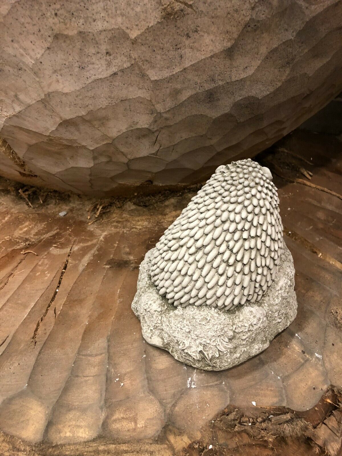 Rear view of Stone Baby Hedgehog Ornament highlighting detailed stone-textured spines, suitable for home and garden decor.