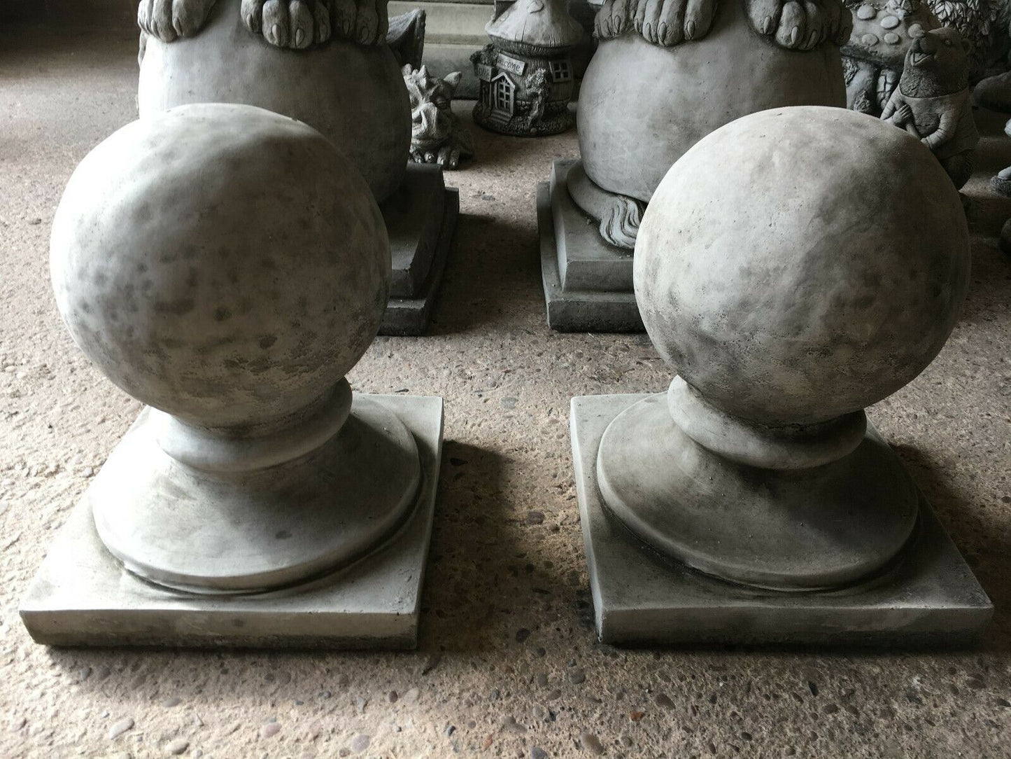 Stone Garden Finial - Stunning Stone Ball | Durable Design. Matching set of limestone garden finials, designed for post tops in home landscaping.