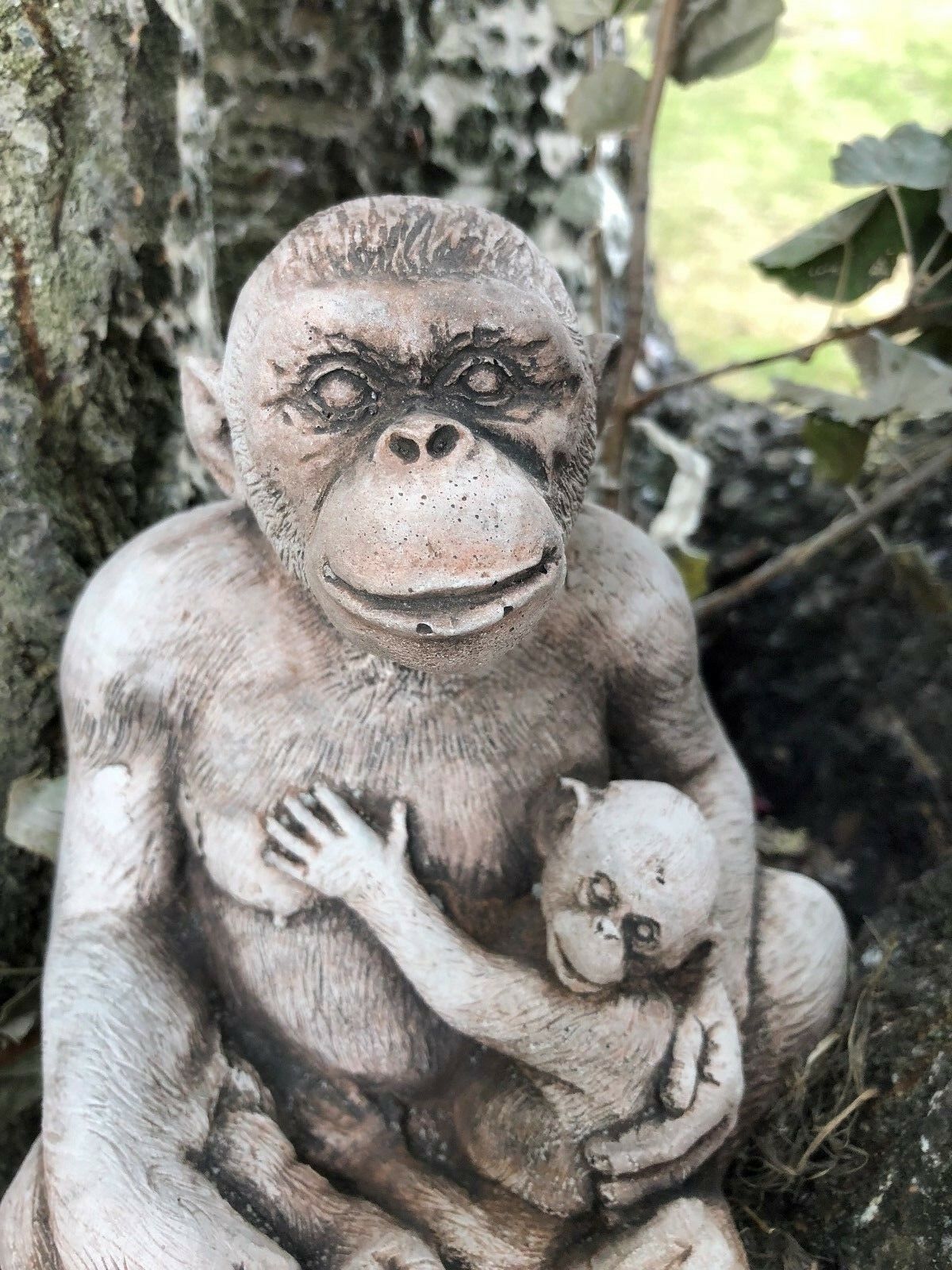 Top view of Stone Monkey Garden Ornament with mother and baby, highlighting expressive features and durable stone craftsmanship.