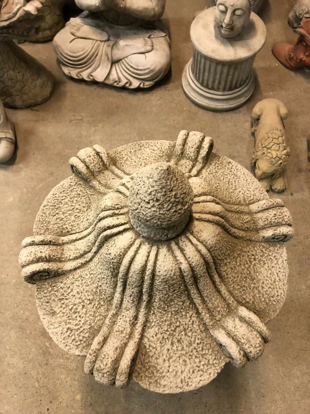 Top view of Stone Pagoda Garden Lantern showcasing ornate roof design and textured limestone surface for decorative outdoor use.