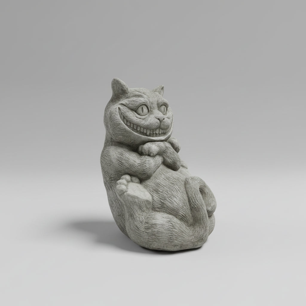 Gray cat-shaped sculpture on a light gray background