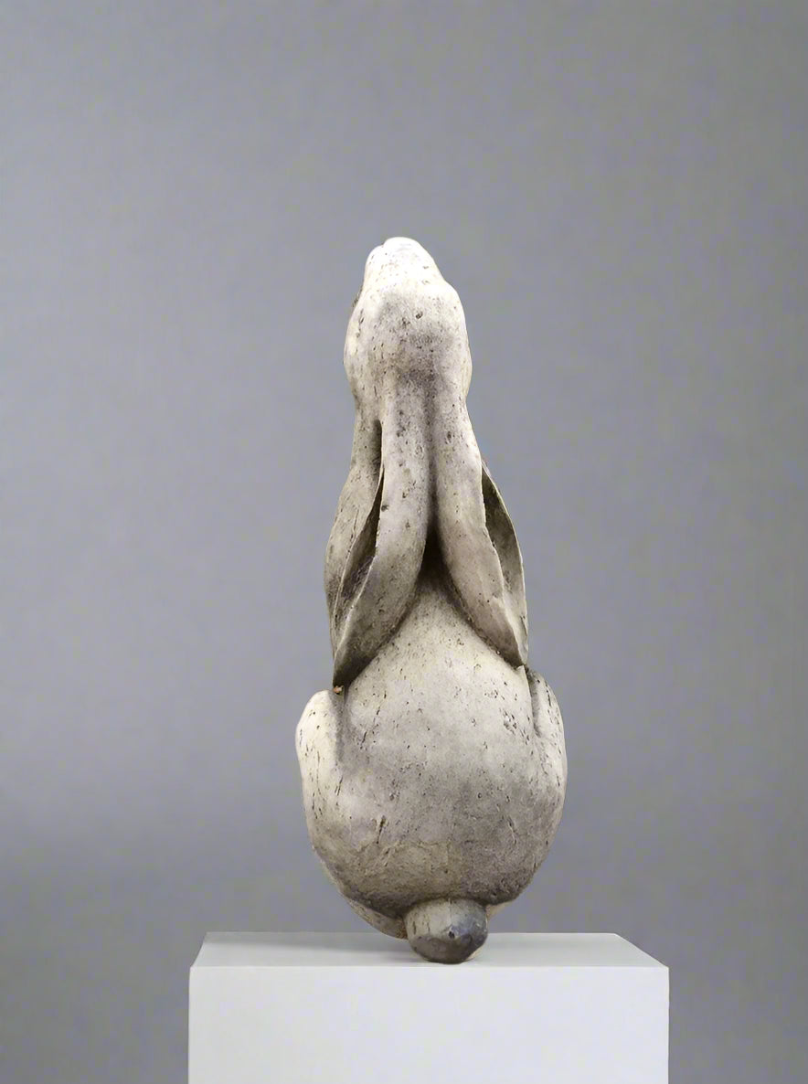 Rear view of Stone Moongazing Hare Ornament showcasing detailed texture and solid stone finish, ideal for enhancing garden or patio spaces with charm.
