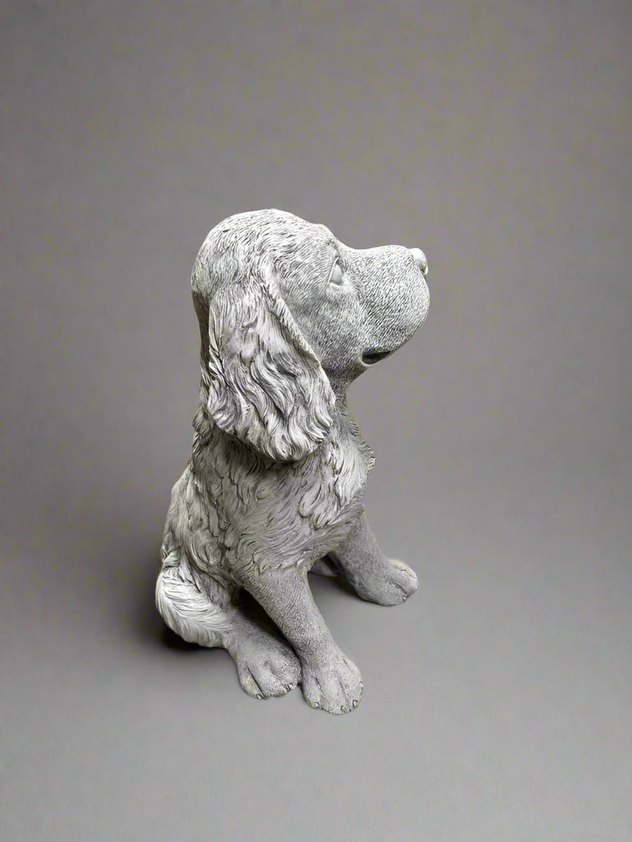Angled top view of Stone Spaniel Dog Statue emphasizing its realistic design and sturdy build for long-lasting garden charm.