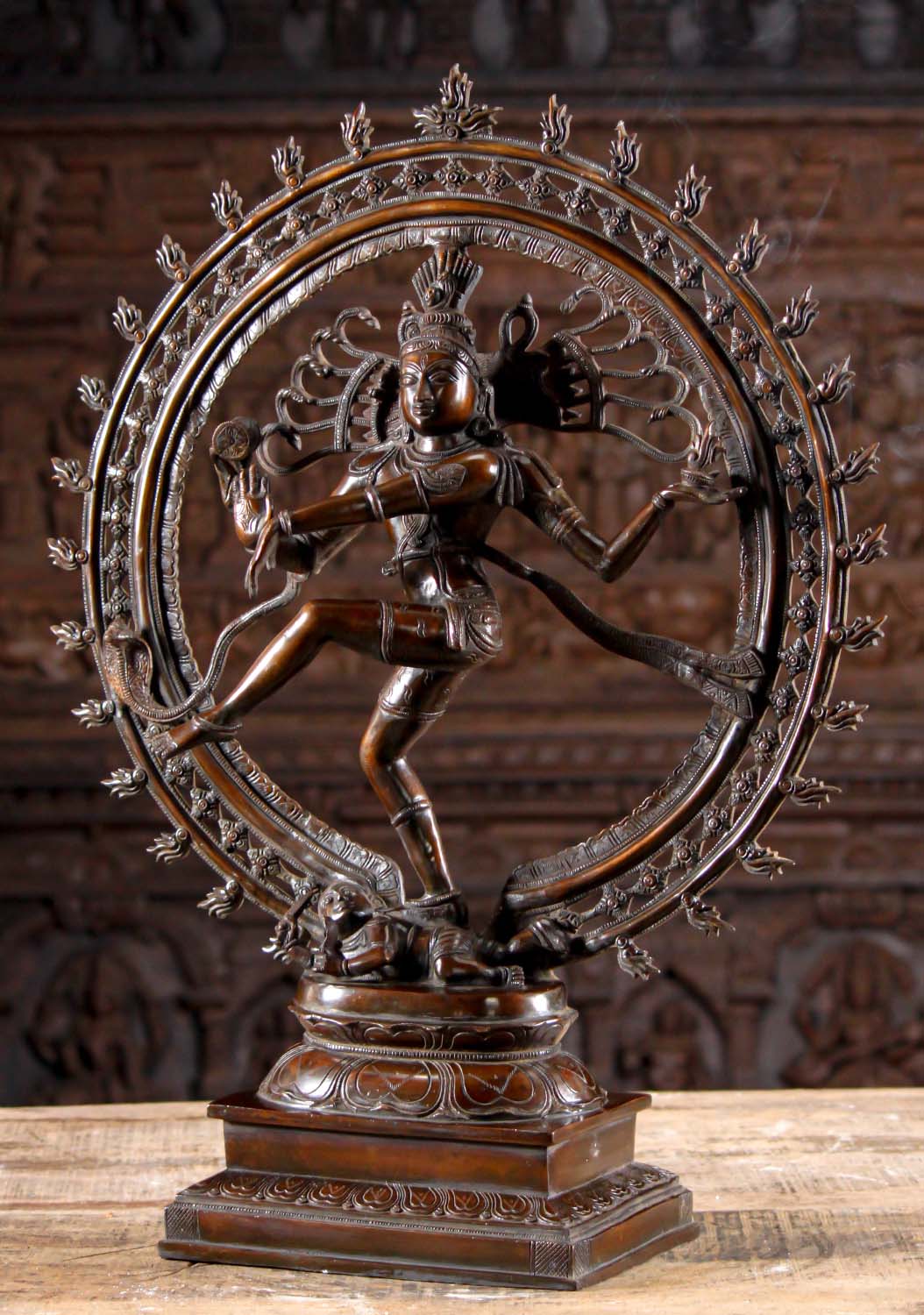 Brass Dancing Shiva Statue - Cosmic Art | Timeless Symbol 27" in Ananda Tandava pose, ideal for spiritual and artistic home decoration.