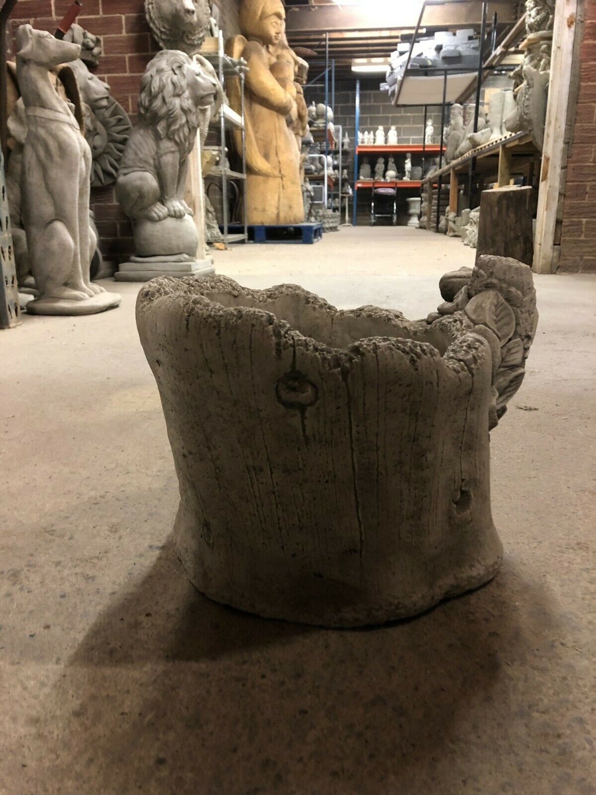 Back view of Stone Frog Garden Planter - Drainage Hole | Durable | 25cm showing natural wood grain texture and solid limestone construction.