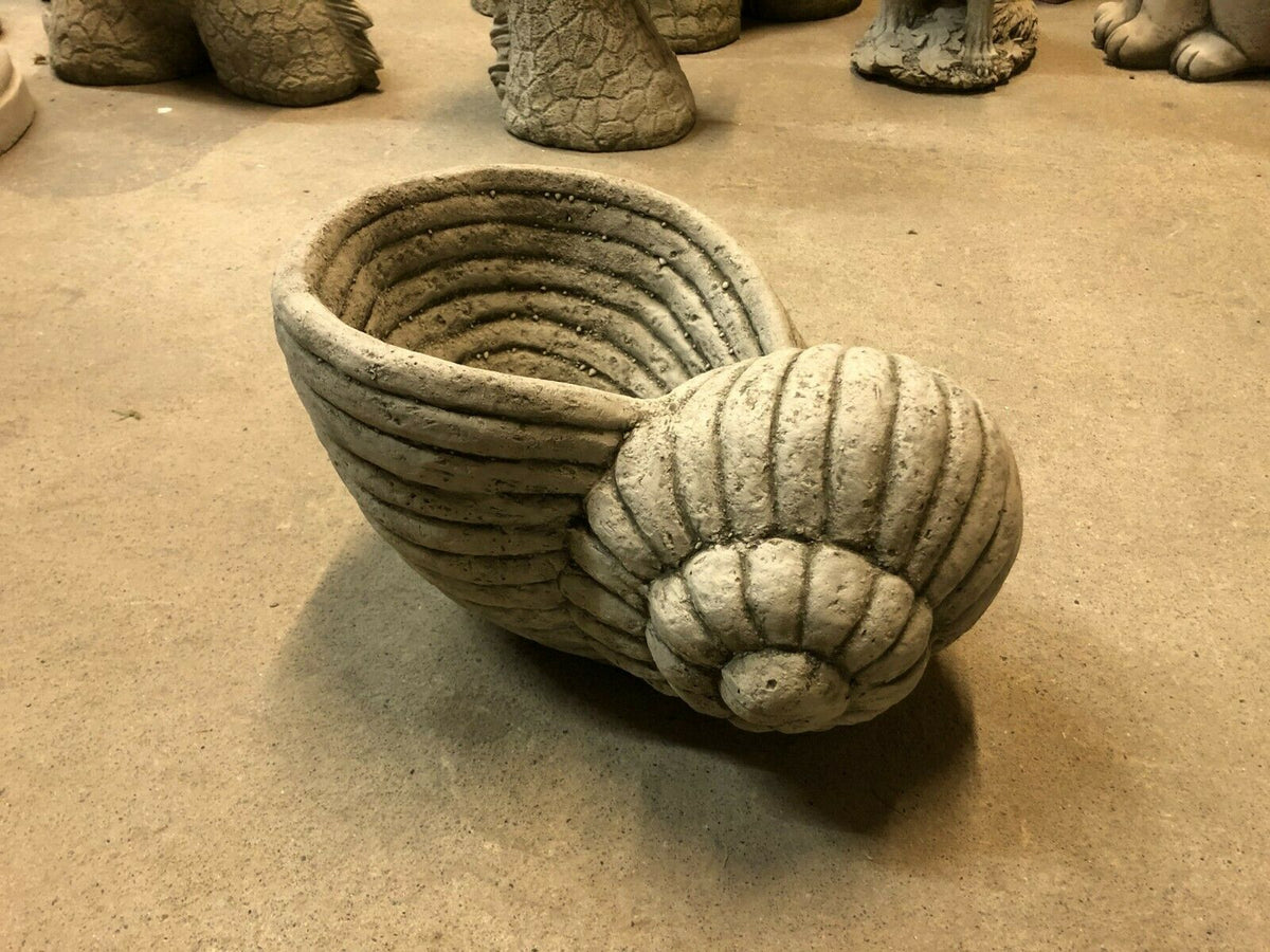 Antique Grey Stone Shell Design Garden Planter Pot featuring a realistic shell texture, perfect for planting flowers or decorative use.