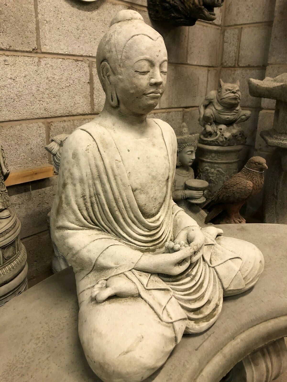 Elegant stone Buddha Statue for Garden featuring Mudra of Meditation, crafted from durable limestone for serene outdoor or patio settings.