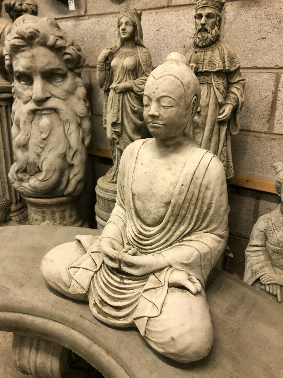 Buddha Statue for Garden - Stone Mudra of Meditation with detailed robe folds and calm expression, perfect for enhancing garden tranquility.