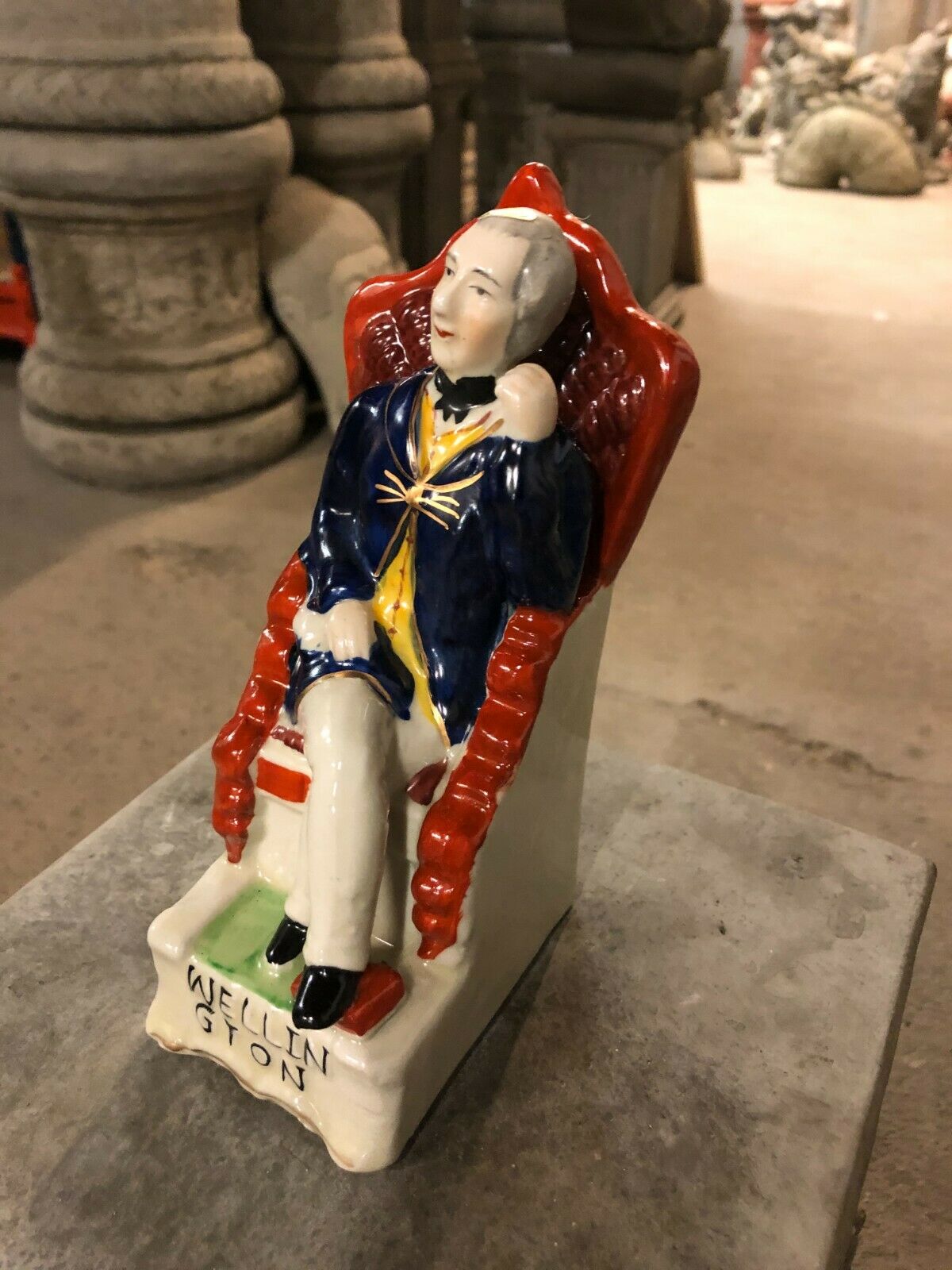 Ceramic Duke Wellington Ornament - Handcrafted Art | Free UK Delivery. Angled view of handmade Duke Wellington figurine in ornate attire, perfect for collectors.