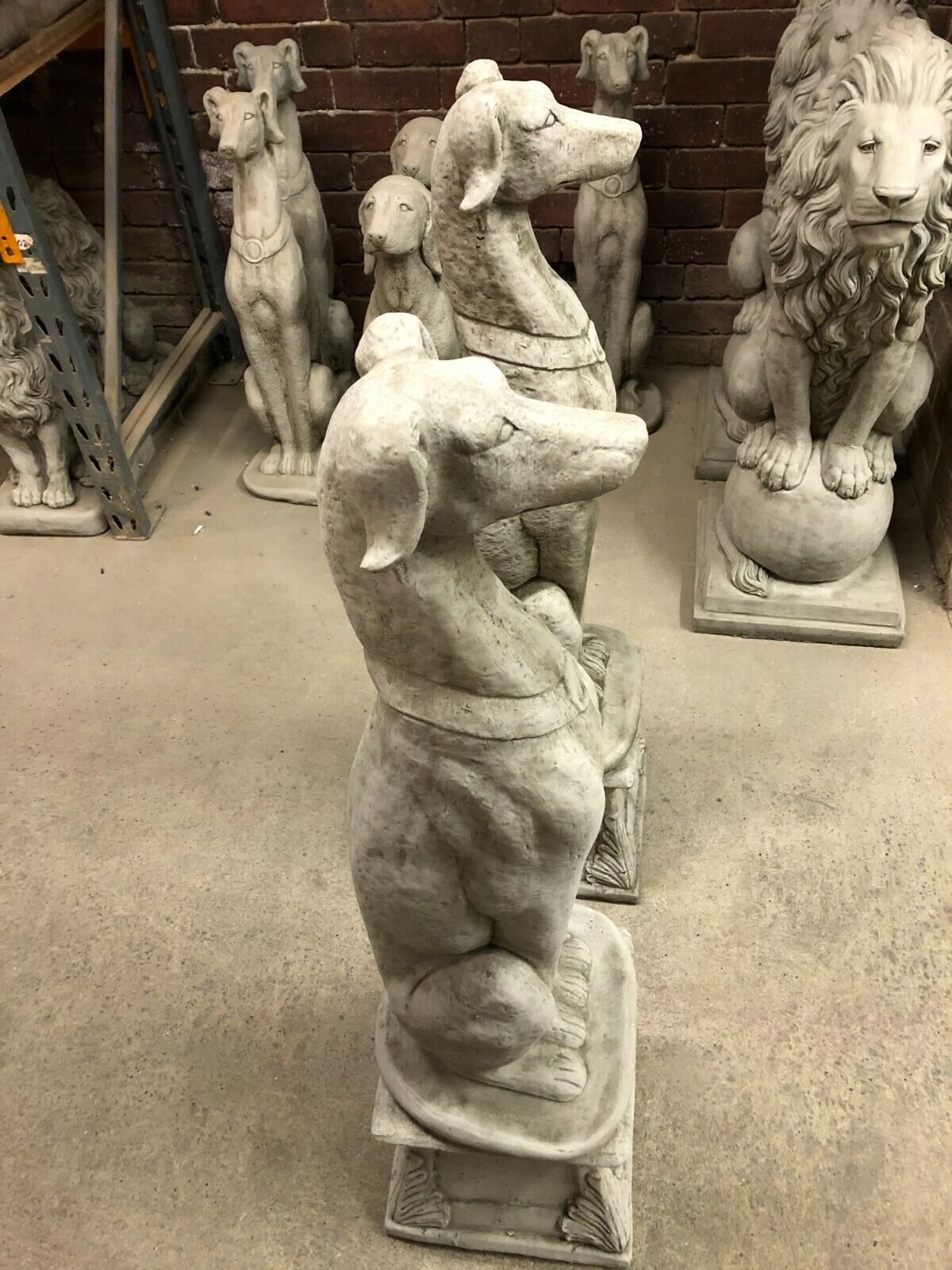 Side view of Elegant Dog Statues - Greyhound Garden Decor showing realistic posture and texture, ideal for classic or modern garden themes.