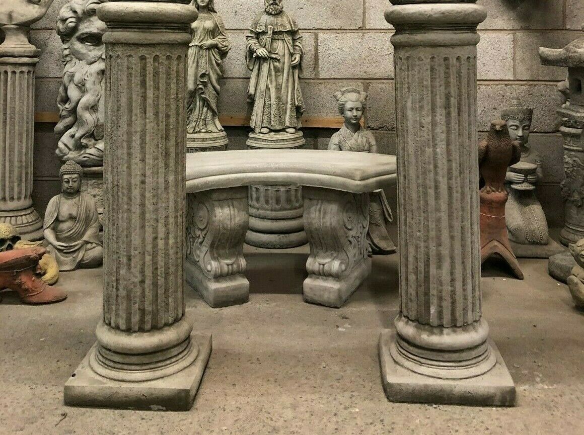 Pair of Roman Garden Column Plinths with antique stone finish, ideal for outdoor statues or garden sculptures in classic decor settings.