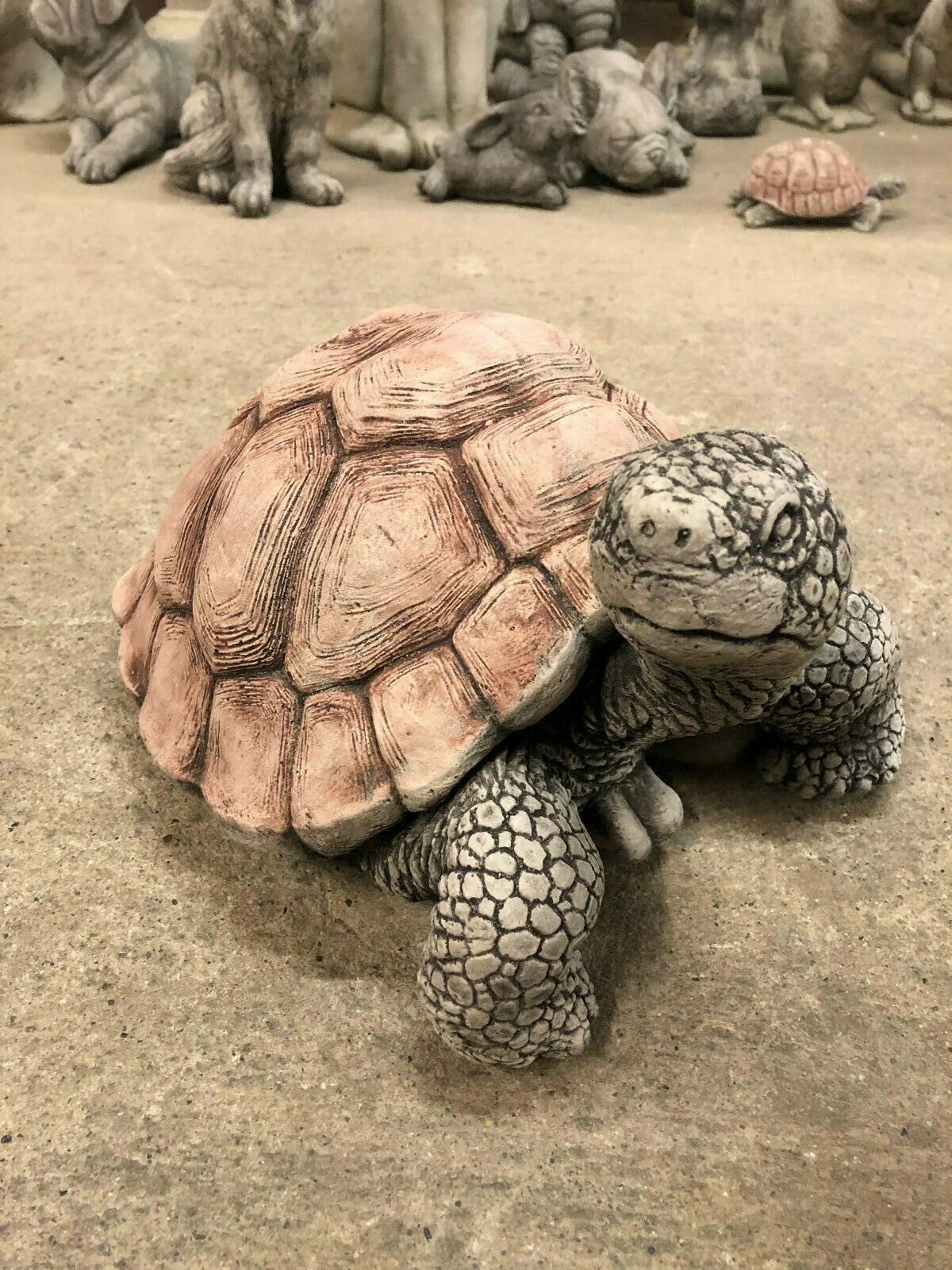 Large tortoise garden ornament with antique stone finish, featuring realistic texture and lifelike detail. Ideal for outdoor lawn decor.