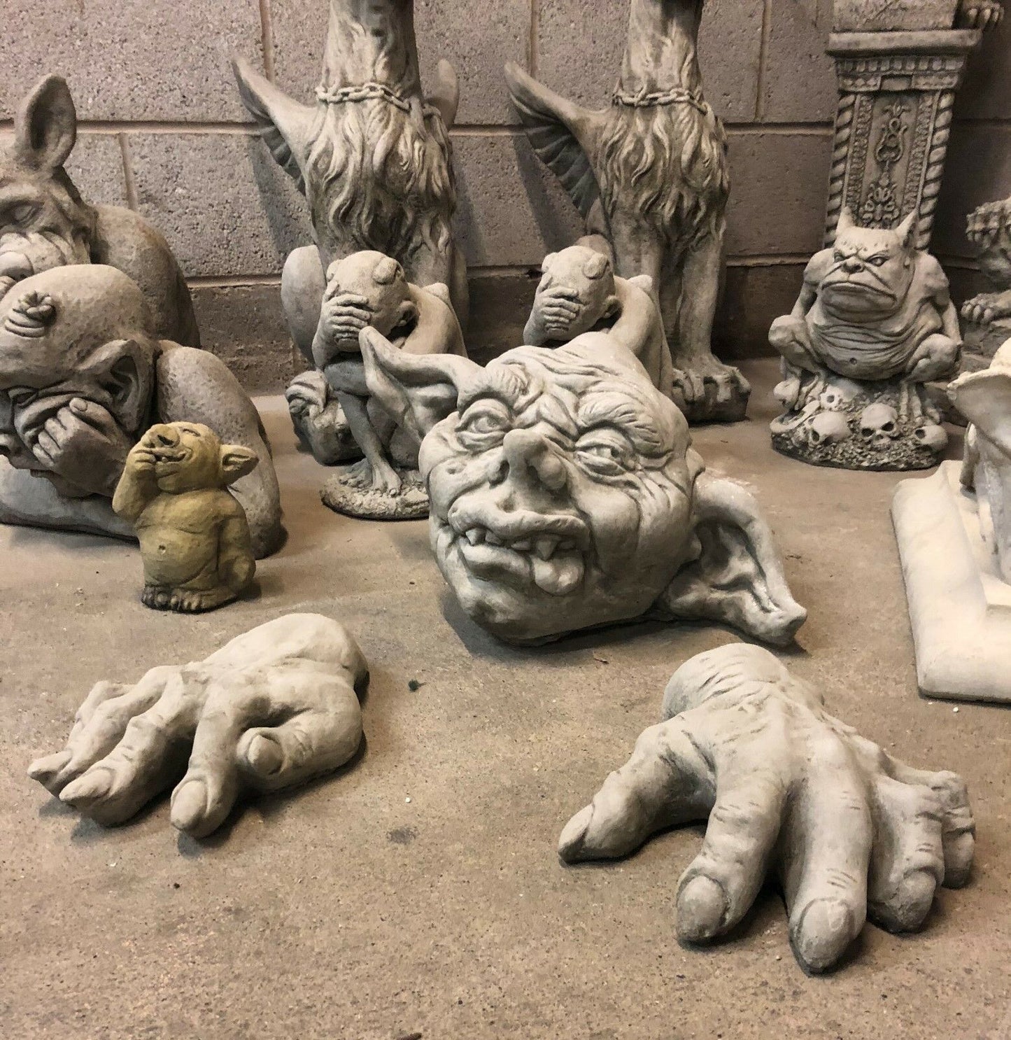 Stone Zombie Set Ornaments - Garden Decor|Limestone, Weatherproof. Handmade zombie sculpture with exaggerated features and creepy hands for outdoor display.