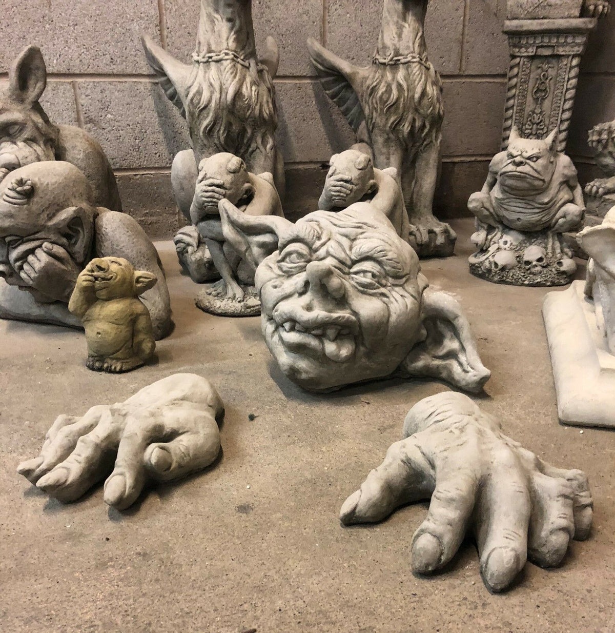 Stone Zombie Set Ornaments - Garden Decor|Limestone, Weatherproof. Handmade zombie sculpture with exaggerated features and creepy hands for outdoor display.