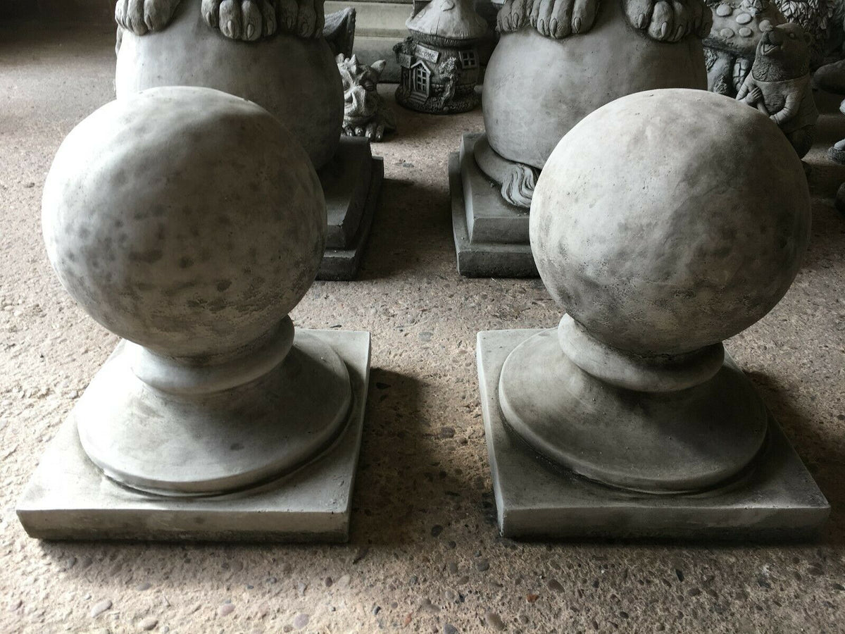 Stone Garden Finial - Stunning Stone Ball | Durable Design. Matching set of limestone garden finials, designed for post tops in home landscaping.