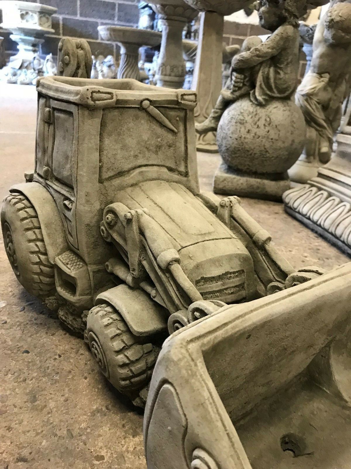JCB Shovel Digger Planter - Garden Feature | Heavy & Durable front view of stone JCB planter with realistic loader detailing for garden decor.