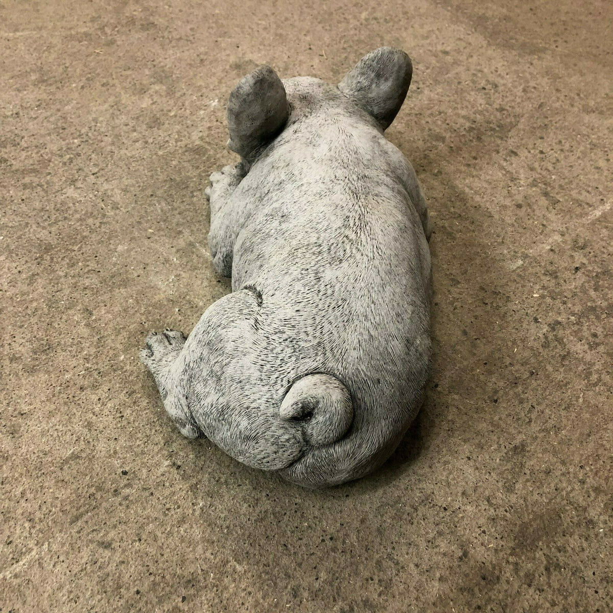 Rear view of solid stone French Bulldog Garden Ornament highlighting curled tail and sculpted detail, ideal for garden sculpture collections.