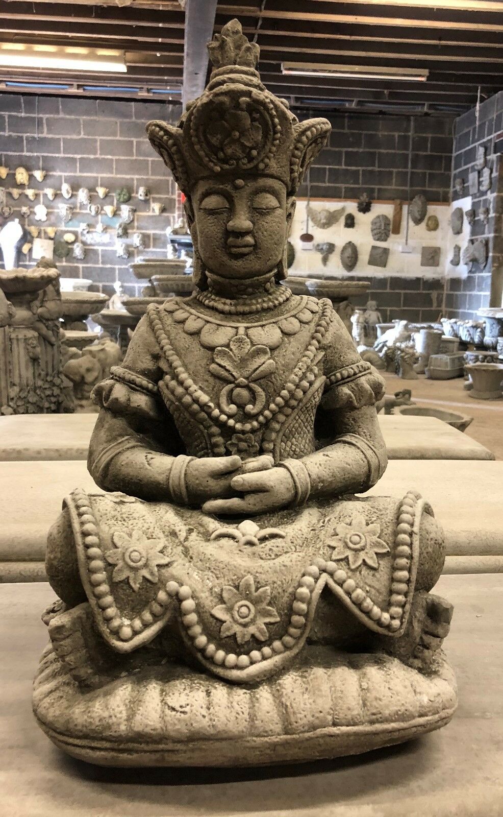 Serene Buddha Statue Garden - Meditating Stone | Peaceful Decor. Intricately detailed limestone Buddha statue in lotus pose for tranquil garden ambiance.