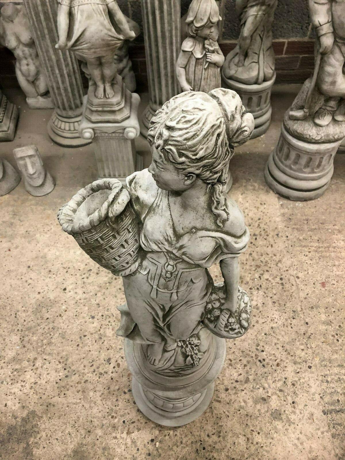 Top-down view of Stone Roman Lady Garden Statue showing basket and hair detail, perfect for classic garden or patio settings.