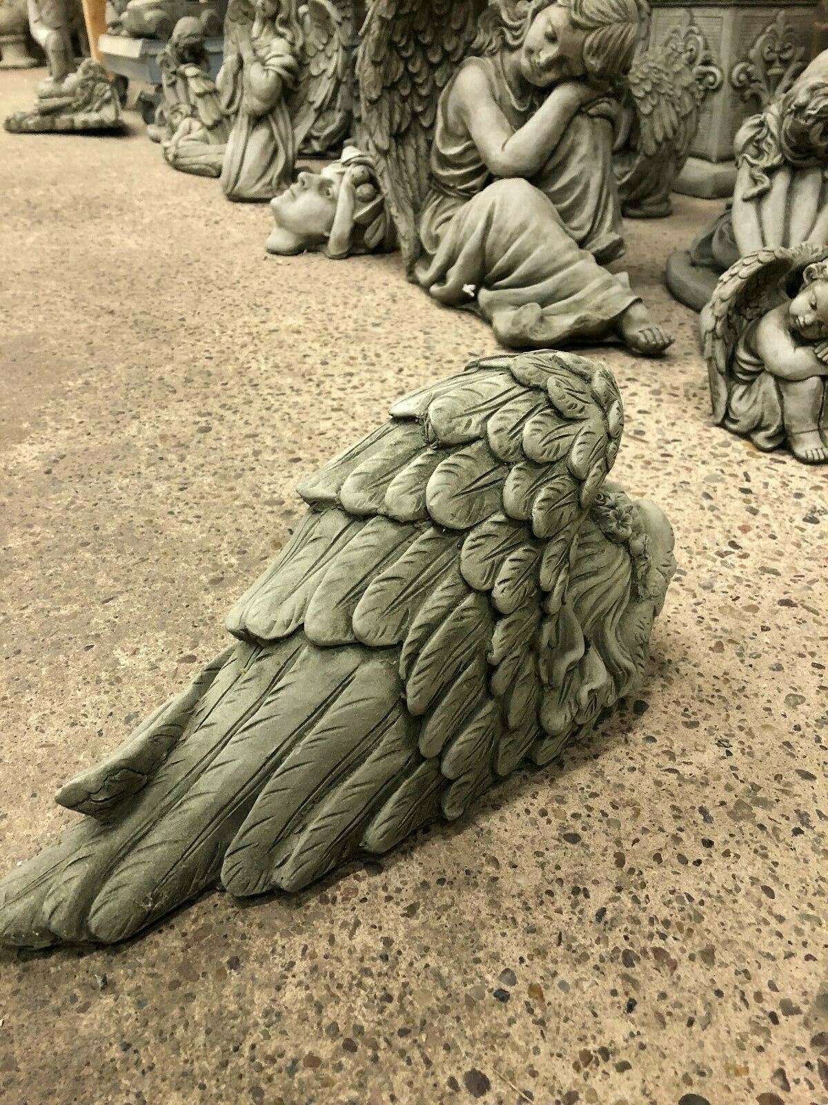 Back view of Stone Angel Tiara Ornament showing detailed feathered wings. Perfect for garden landscapes with antique stone texture.