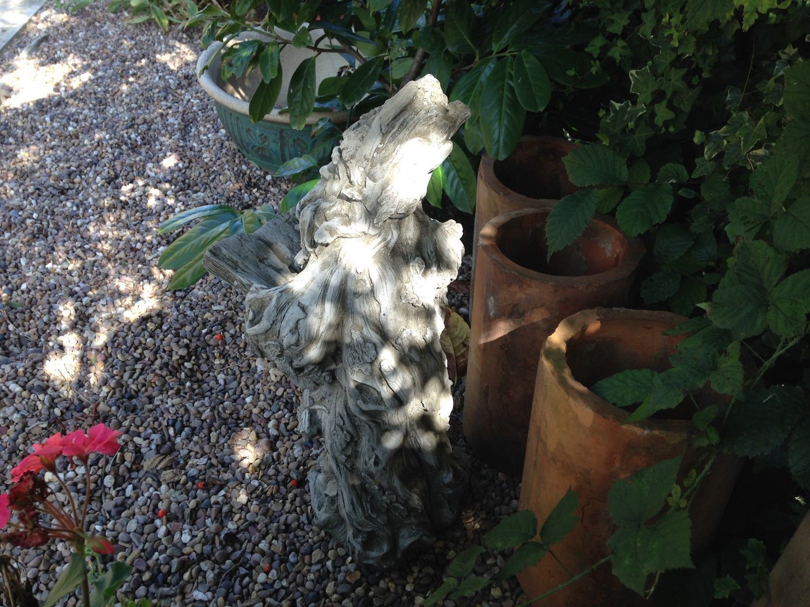 Back view of Wizard Garden Statue showing intricate stone texture, a mystical addition to garden ornament collections.