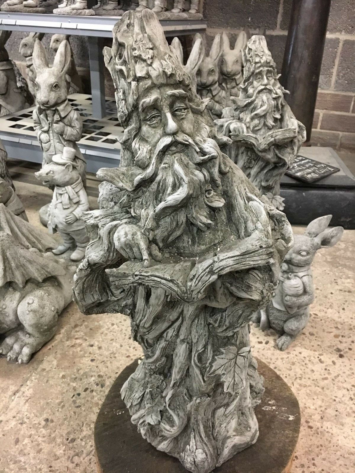 Wizard Garden Statue facing forward, highlighting expressive features and enchanting garden ornament appeal.