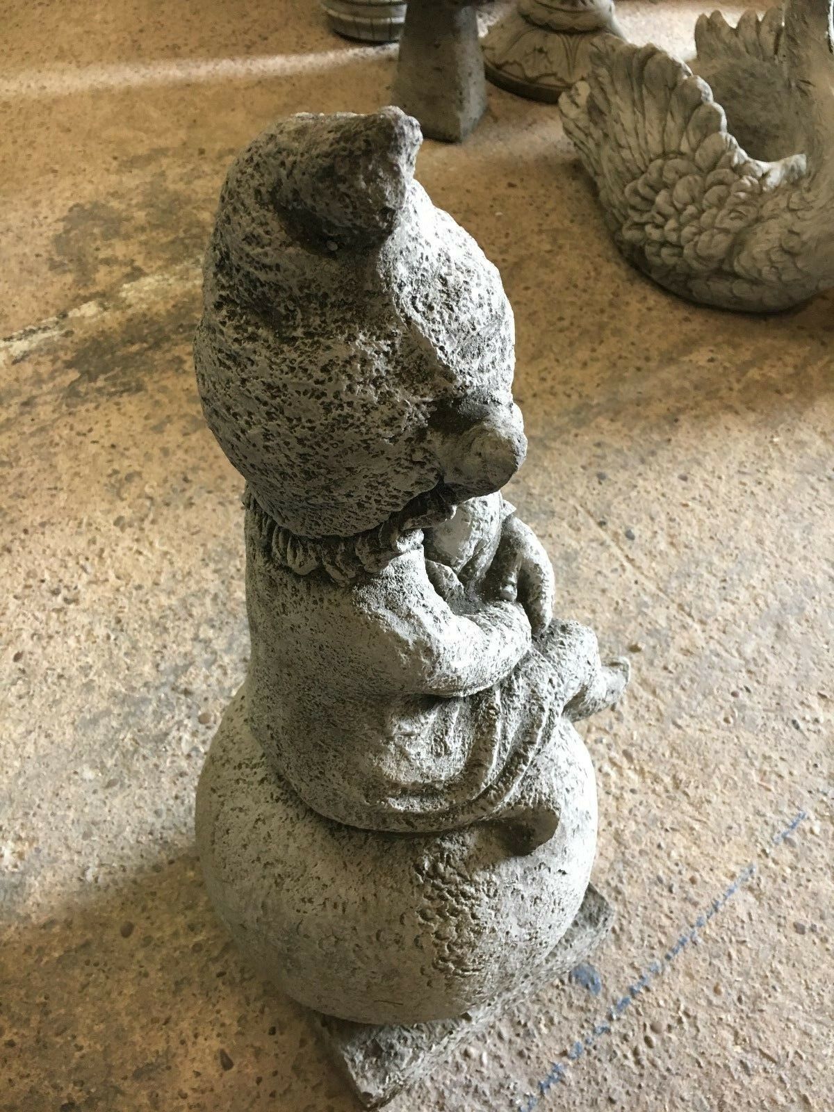 Stone Pixie on Ball Statue - Weatherproof Decor | Durable top-down view of pixie statue showing pointed hat and intricate stone detailing.