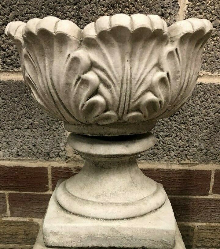 Small Tulip Garden Planter with antique limestone finish, featuring ornate tulip petal carvings ideal for outdoor garden decor.