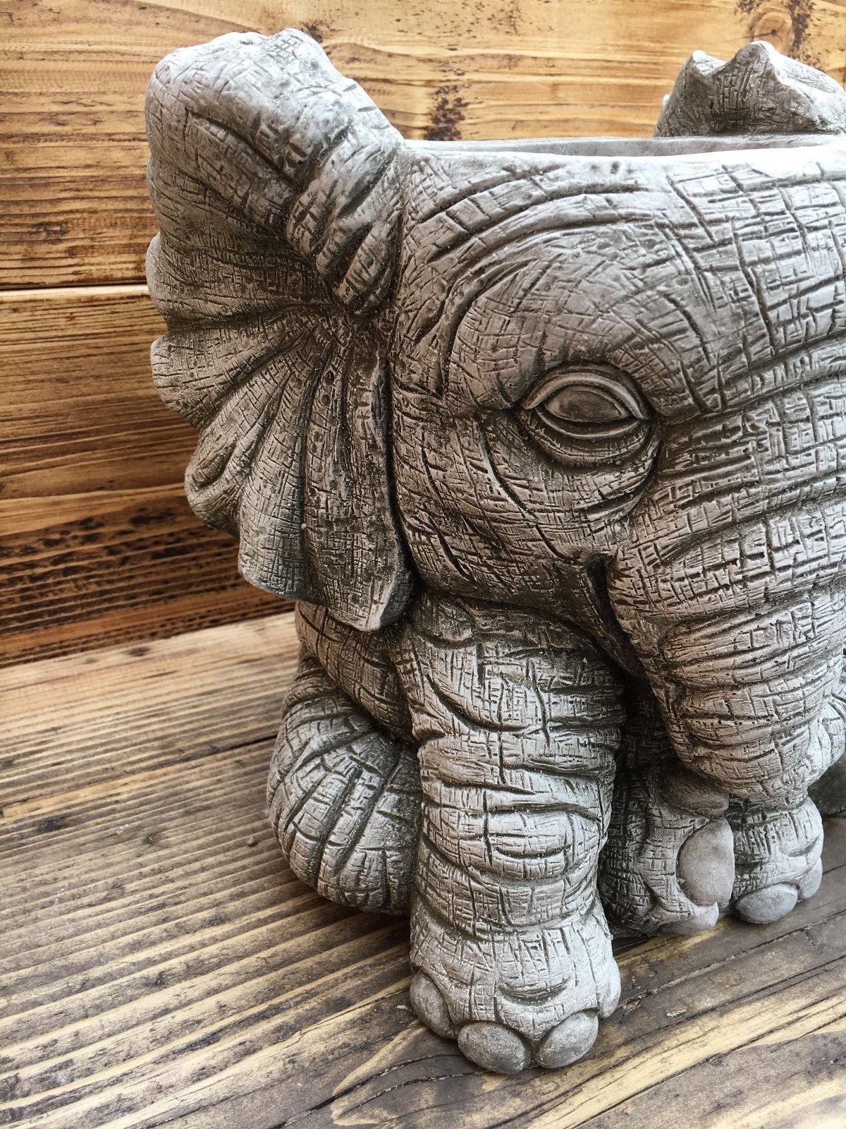 Close-up of Stone Elephant Design Planter showcasing intricate carving and weathered stone texture, perfect for home and garden decor.