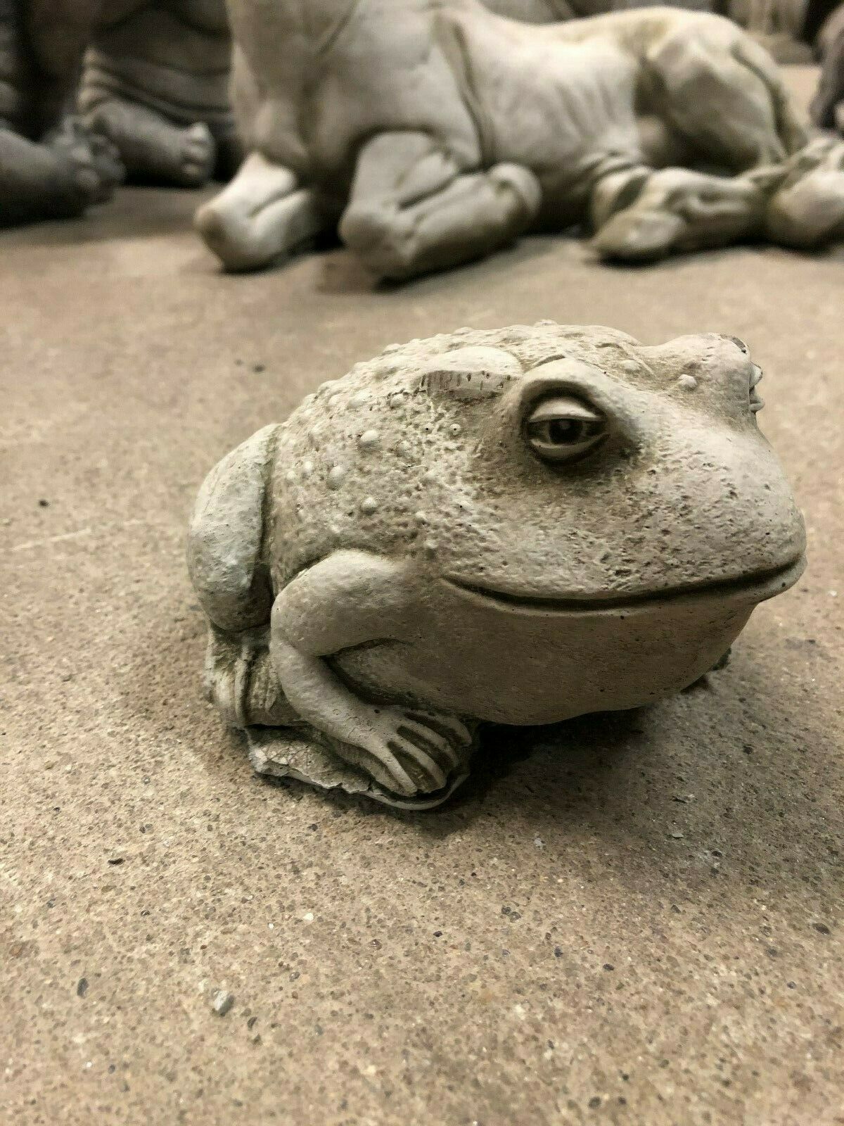 Garden Toad Ornament-Stone Toad Feature in antique grey limestone, ideal for enhancing flower beds or patios with a whimsical garden touch.