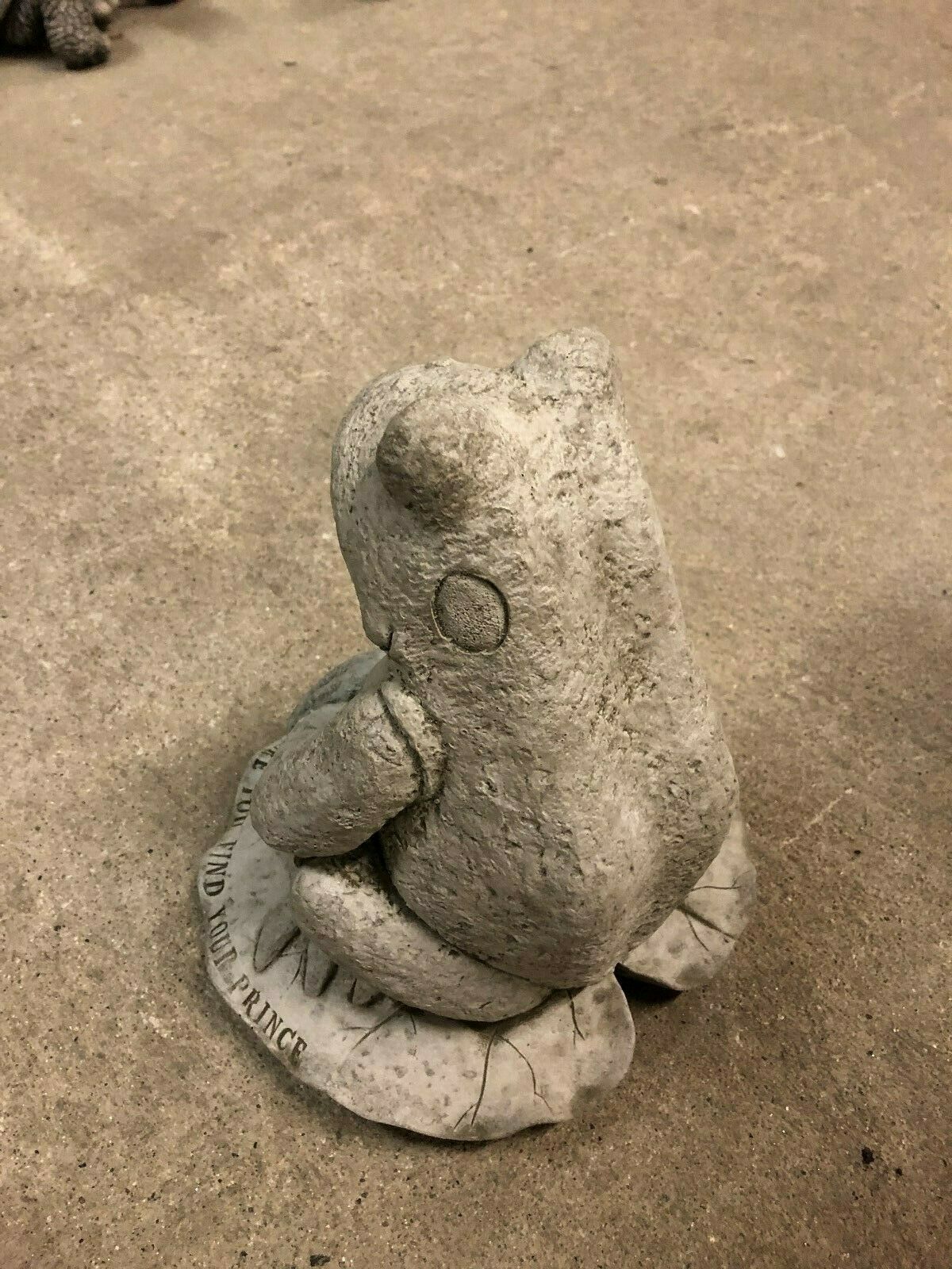 Rear view of the Stone Frog on Lilypad Ornament showing textured limestone finish and sculpted detail, ideal for outdoor garden decoration.