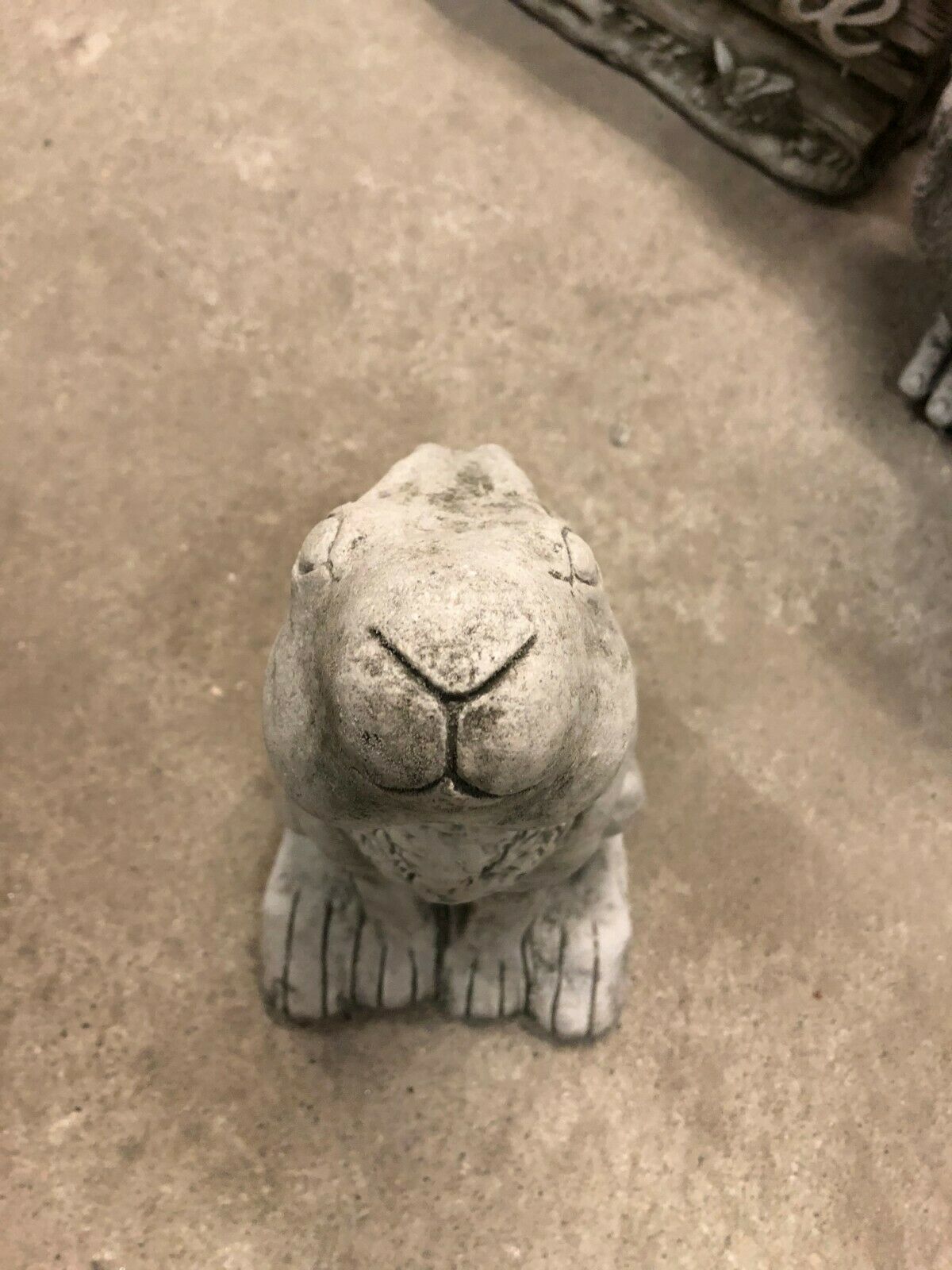Top view of the Moongazing Hare Stone Statue showing detailed facial features and texture, a charming addition to garden animal ornaments.
