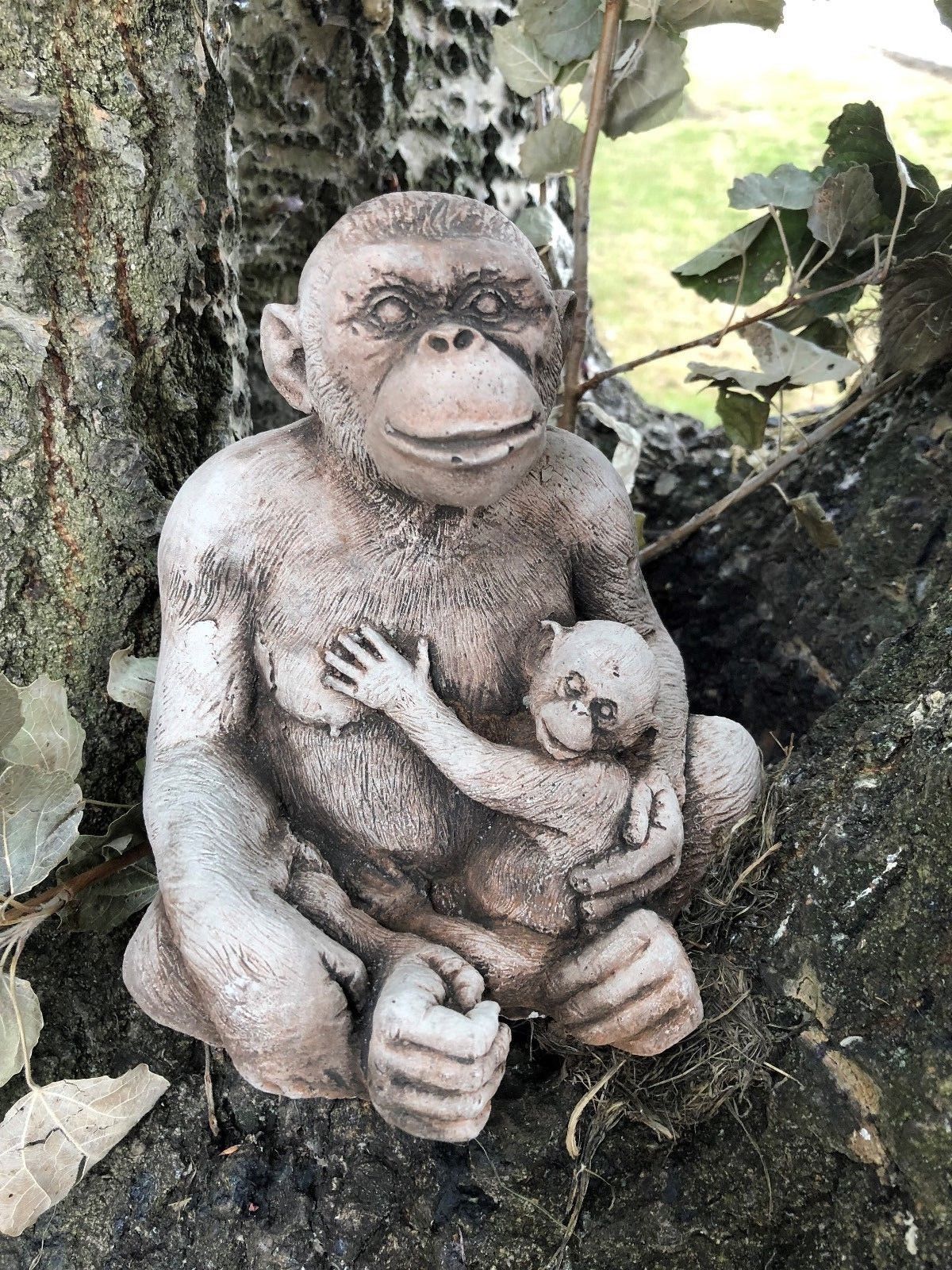 Handcrafted Stone Monkey Garden Ornament for mum and baby lovers, ideal for enhancing garden sculptures and outdoor decor themes.